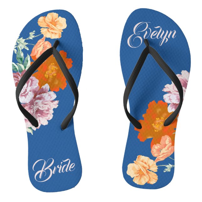 Tongs Peony Floral Quelque Chose Bleu Mariage Flip Flops (Semelle)