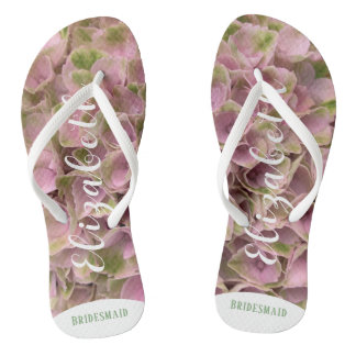 Tongs Personnalisable rose et vert pâle Hydrangée floral