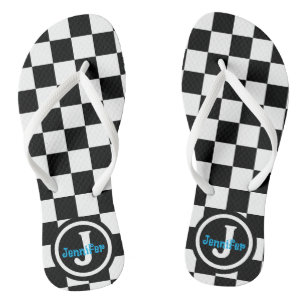 Tongs Personnalisé à carreaux noirs et blancs