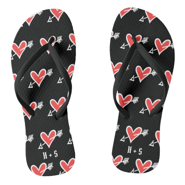 Tongs Personnalisé Black & Red Love Heart Flip Flops (Semelle)