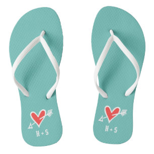 Tongs Personnalisé Black & Red Love Heart Flip Flops