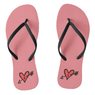 Tongs Personnalisé Black & Red Love Heart Flip Flops