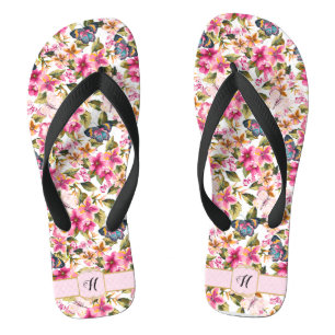 Tongs Personnalisé Vintage rose floral modèle Monogramme