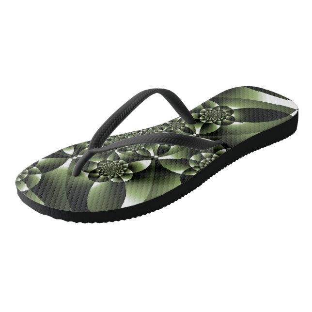 Tongs Pétales de feuille de forêt verte blanche (Incliné)