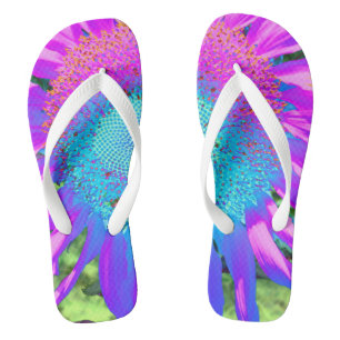 Tongs Photo de tournesol rétro funky rose bleu
