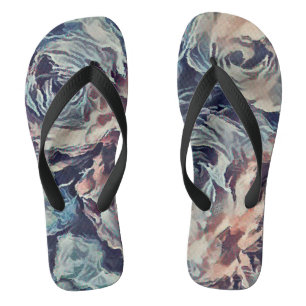 Tongs pinceau d'art Abstrait texturé rose imprimé bleu