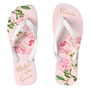 Tongs Pink Floral Botanical Mère du Mariage Groom