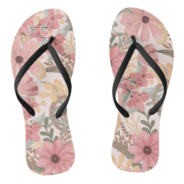 Tongs Pink Sage Vert Floral Feuille Motif d'aquarelle (Semelle)