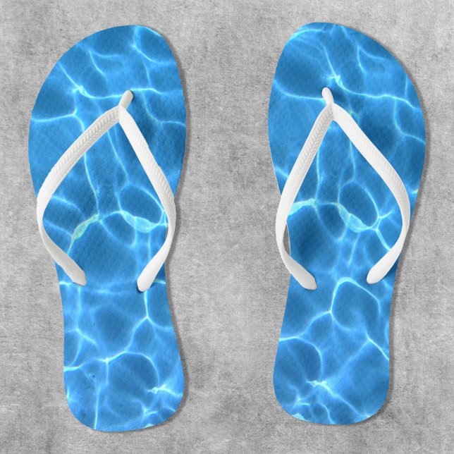 Tongs Piscine Bleue Aqua Photo (Swimming Pool Water Flip Flops - Slim Straps)