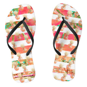 Tongs PixDezines Aloha Pineapples+Stripes Flip Flops