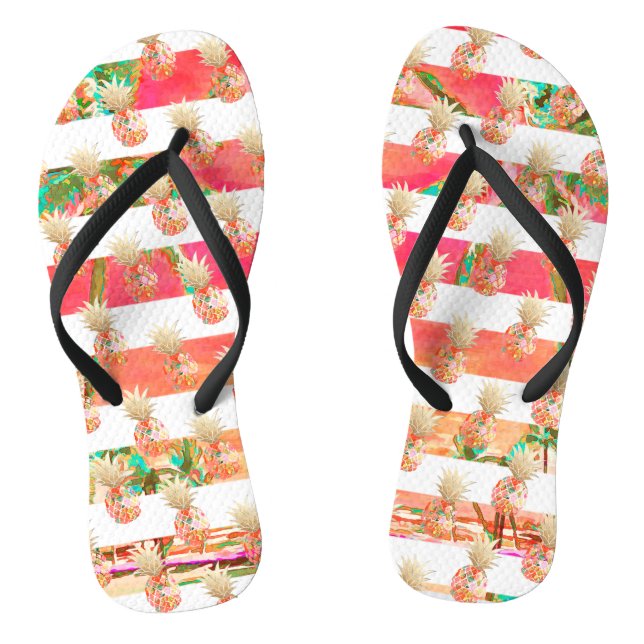 Tongs PixDezines Aloha Pineapples+Stripes Flip Flops (Semelle)