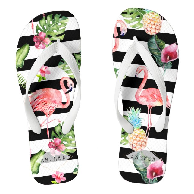 Tongs PixDezines FLAMANTS ROSES ROSE, THÈME TROPICAL (Semelle)