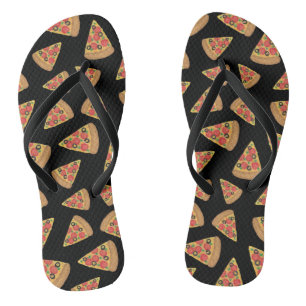 Tongs Pizza Motif Black Flip Flops