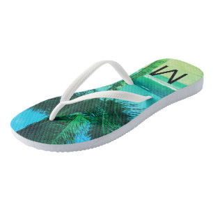 Tongs Plage et palmier bleu/vert tropicaux Initiale