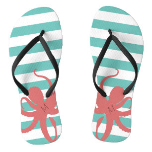 Tongs Plage moderne de pieuvre rouge blanche turquoise r