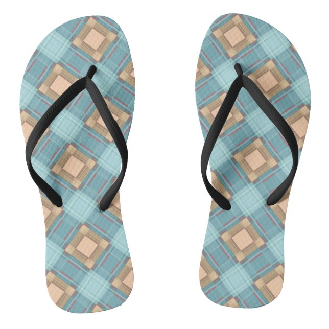 Tongs Plaid beige bleu (Semelle)