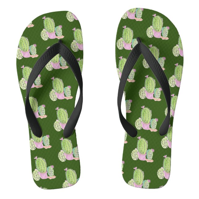 Tongs Plante de cactus à l'aquarelle vert rose (Semelle)