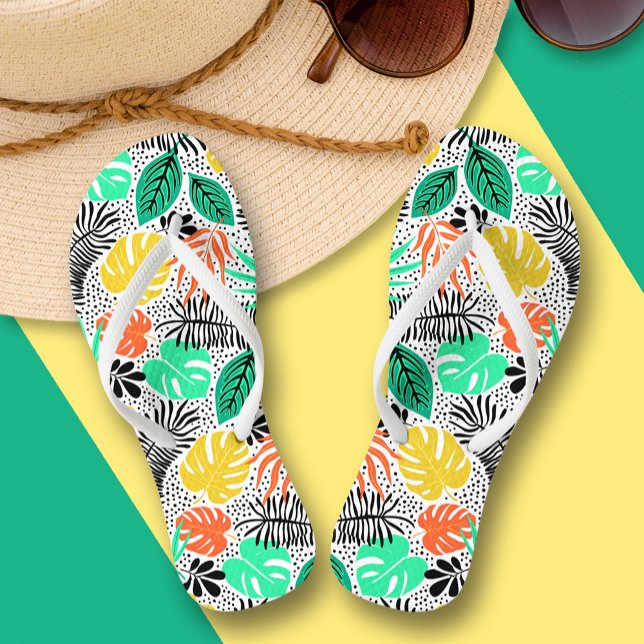 Tongs Plantes et points colorés (Colorful Plants and Dots Flip Flops)