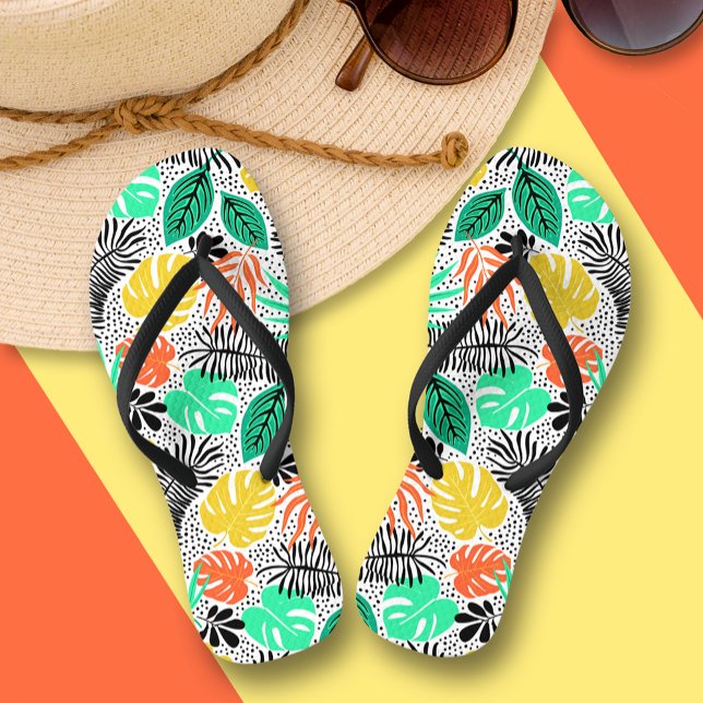Tongs Plantes et points colorés Flip Flops (Colorful tropical plants and leaves flip flops)