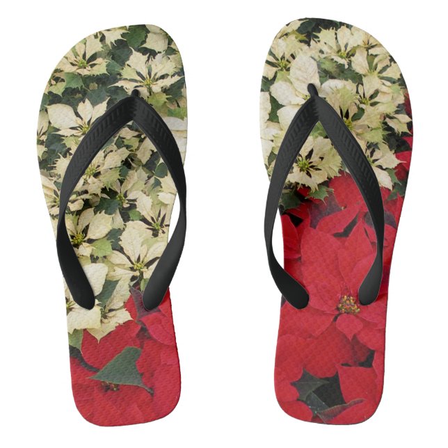 Tongs Poinsettias blanches et rouges I Holiday Floral (Semelle)