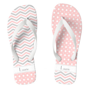 Tongs Point rose, gris, blanc et chevron & poka moderne