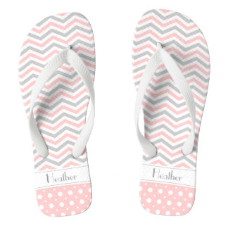 Tongs Point rose, gris, blanc et chevron & poka moderne