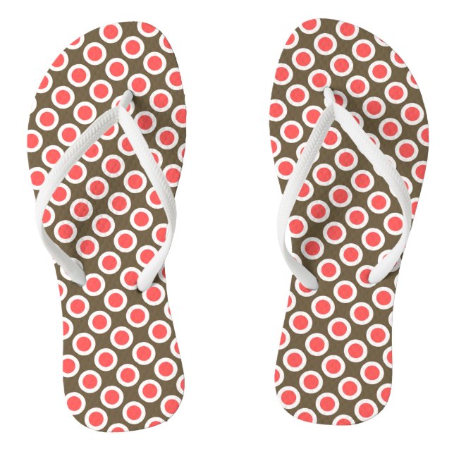 Tongs Points rétro encerclés, taupe et rose corail (Semelle)