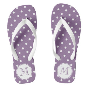 Tongs Pois blancs violets monogrammes