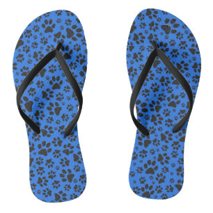 Tongs Pois de chien noir et blanc Pointe Polka sur le bl