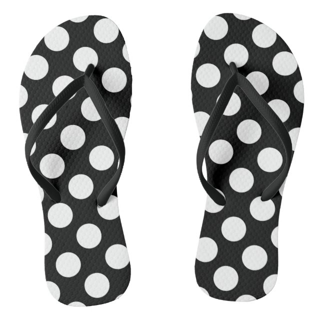 Tongs Pois noirs et blancs, Motif Polka (Semelle)
