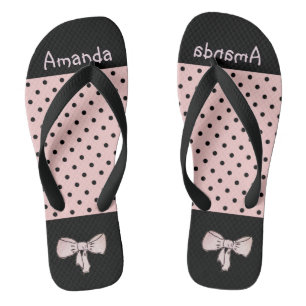 Tongs Pois rose noir