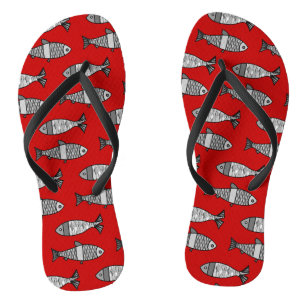 Tongs Poisson moderne rétro, rouge profond et gris / gri