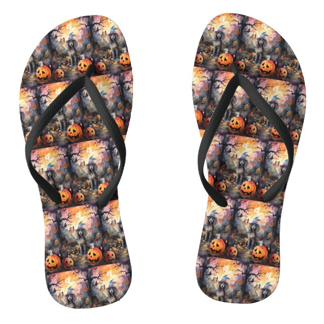 Tongs Poodle d'Halloween avec citrouilles effrayant (Semelle)