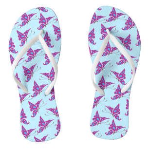 Tongs Purple Butterflies on Light Blue, Butterfly Print