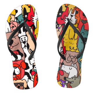 Tongs Races de chiens motif couleur vive    