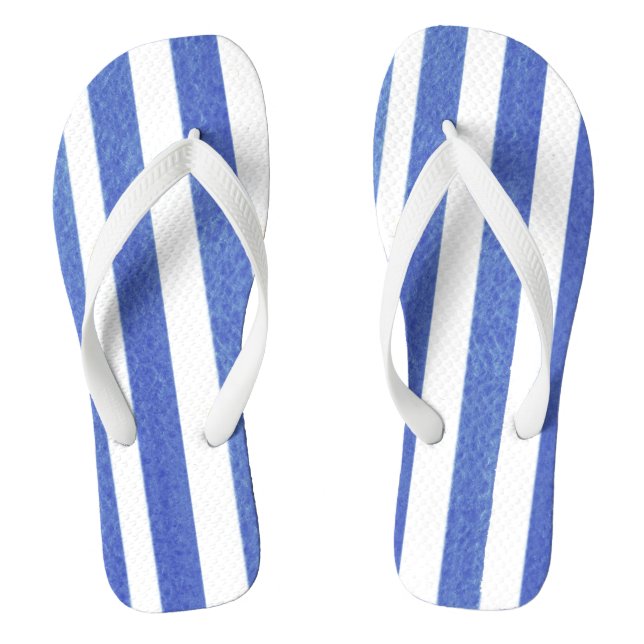 Tongs rayure aquarelle bleue sur fond blanc (Semelle)