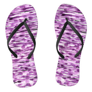 Tongs Rayures Abstraites d'aquarelle violet