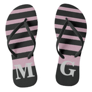 Tongs Rayures noires et roses, motifs simples et cool