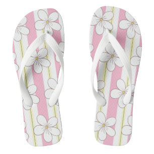 Tongs Rayures roses et blanches avec fleurs