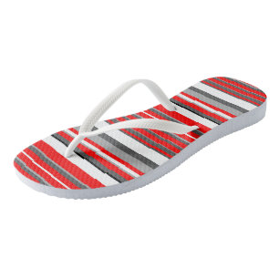 Tongs rayures rouges noires blanches et grises
