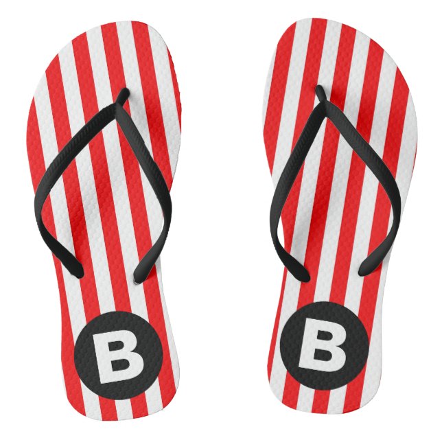 Tongs Rayures verticales blanches rouges Monogramme noir (Semelle)