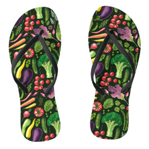 Tongs Récolte de légumes et d'herbes sur le noir