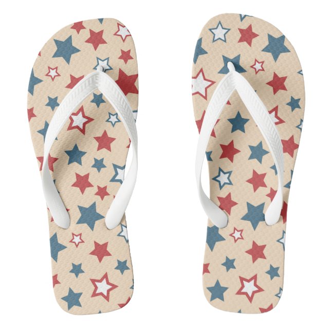 Tongs Red and Blue Stars, 4th of July, Beige Background (Semelle)