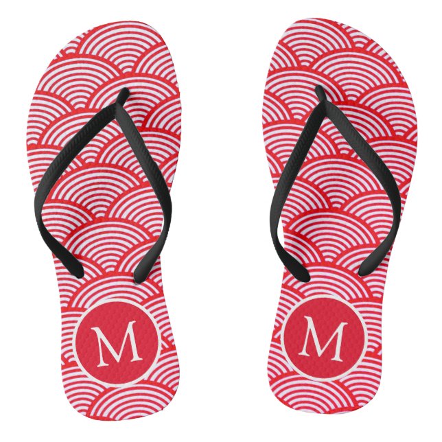 Tongs Red and White Scallop Pattern Monogram (Semelle)