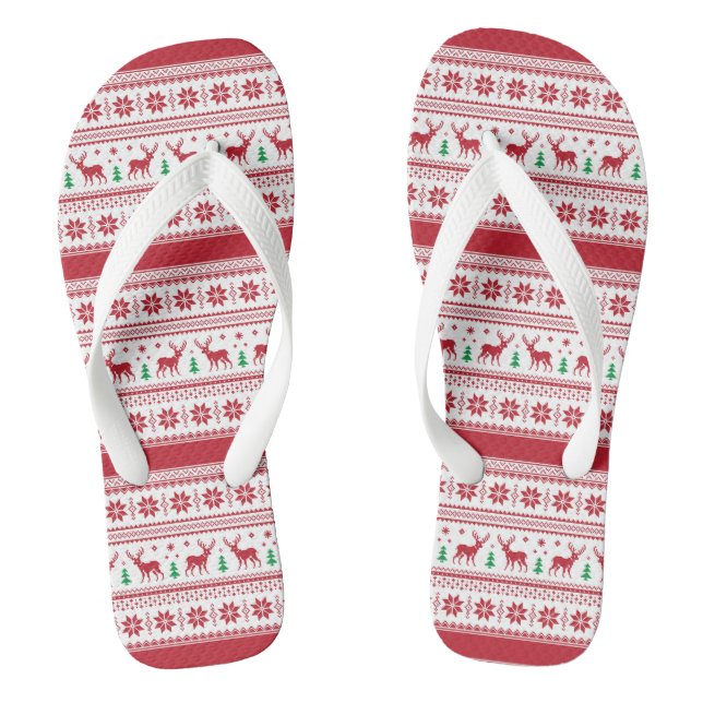 Tongs Red Fair Isle Design Flip Flops (Semelle)