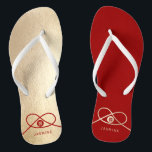 Tongs Red Knot Union Double Bonheur Mariage chinois<br><div class="desc">Double bonheur minimaliste moderne noeud d'union, d'amour et de mariage en rouge et or. Le double bonheur est un symbole classique et auspicieux utilisé dans tous les mariages chinois, orientaux et asiatiques. Conçu par fat*fa*tin. Facile à customiser avec votre propre texte, photo ou image. Pour des demandes personnalisées, veuillez contacter...</div>