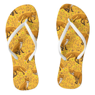 Tongs Renards et papillons sur orange