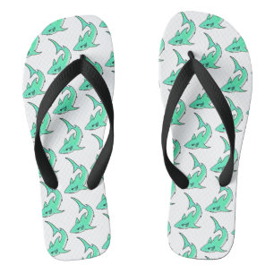 Tongs requin souriant de dessin animé bleu vert océan an