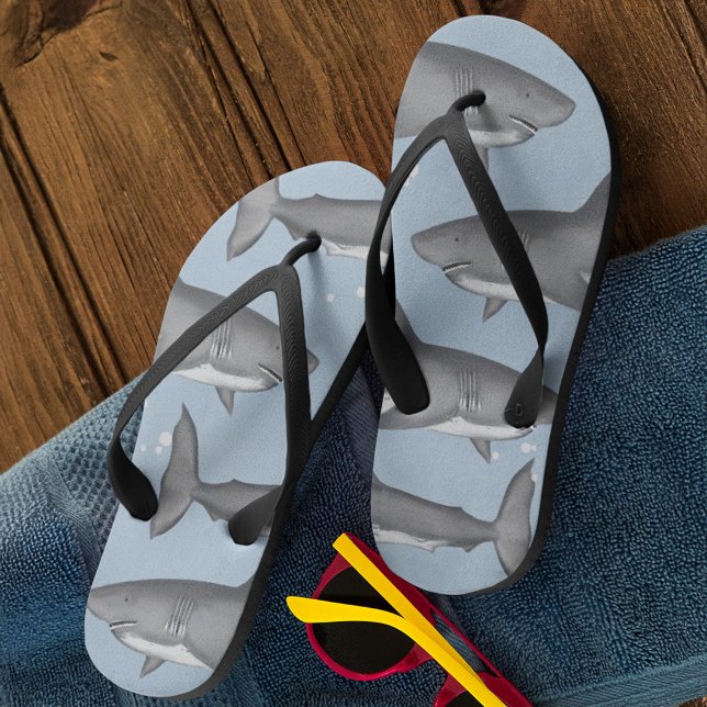 Tongs Requins d'été bleus motif cool  (Sharks pattern beach themed flip flops. )