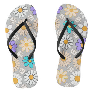 Tongs Retro Daisy Motif Simple.01. L Gray BG